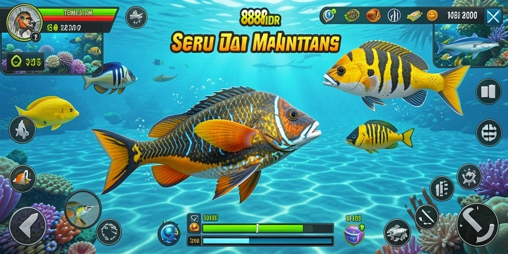 Screenshot gameplay 888IDR menampilkan aksi seru menembak ikan.