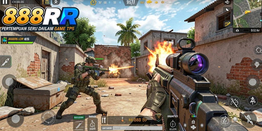 Screenshot gameplay seru dari 888R menampilkan aksi pertempuran dalam dunia TPS.