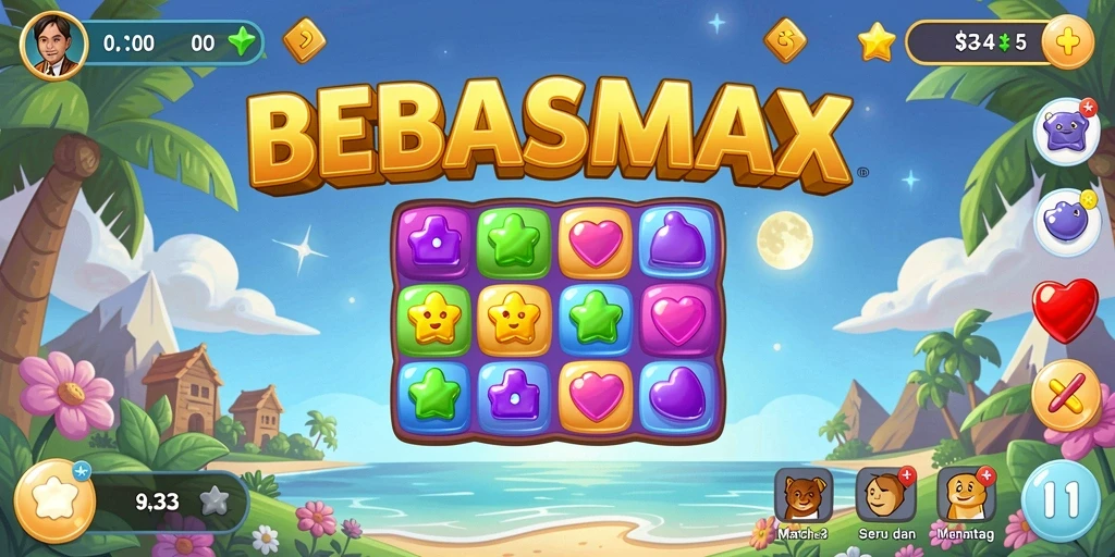 Screenshot gameplay BEBASMAX yang menampilkan momen seru dalam permainan Match-3.