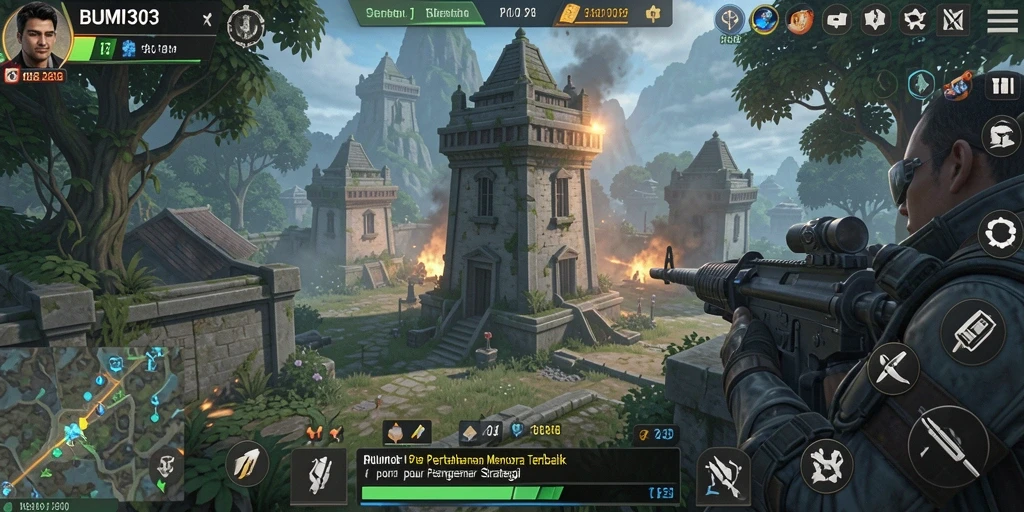Tangkapan layar gameplay menara pertahanan di BUMI303 yang mendebarkan.
