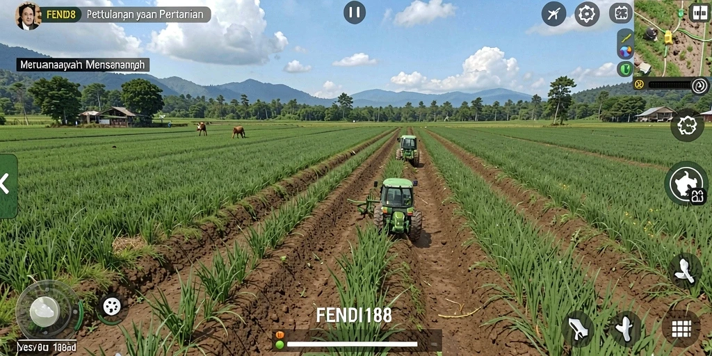 Screenshot gameplay FENDI188 menampilkan keseruan bertani di dunia virtual.