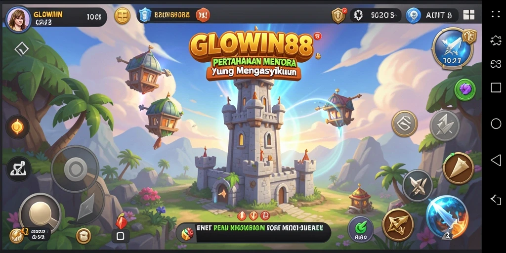 Tampilan gameplay GLOWIN88 yang seru dalam pertahanan menara.