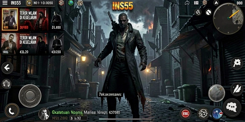 Gameplay mengerikan dalam INS55, dengan suasana gelap yang menegangkan.