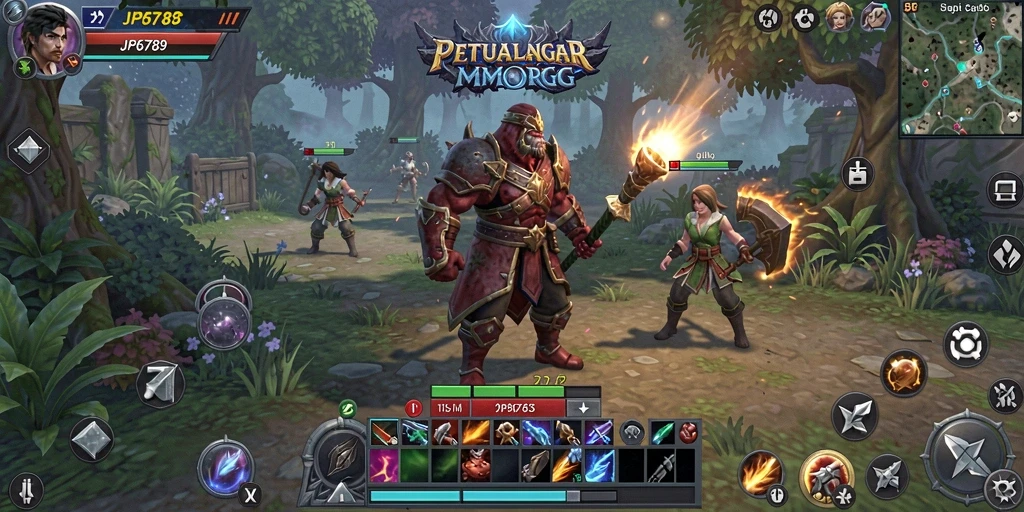 Screenshot utama JP6789 menampilkan pertempuran epik dalam dunia MMORPG.