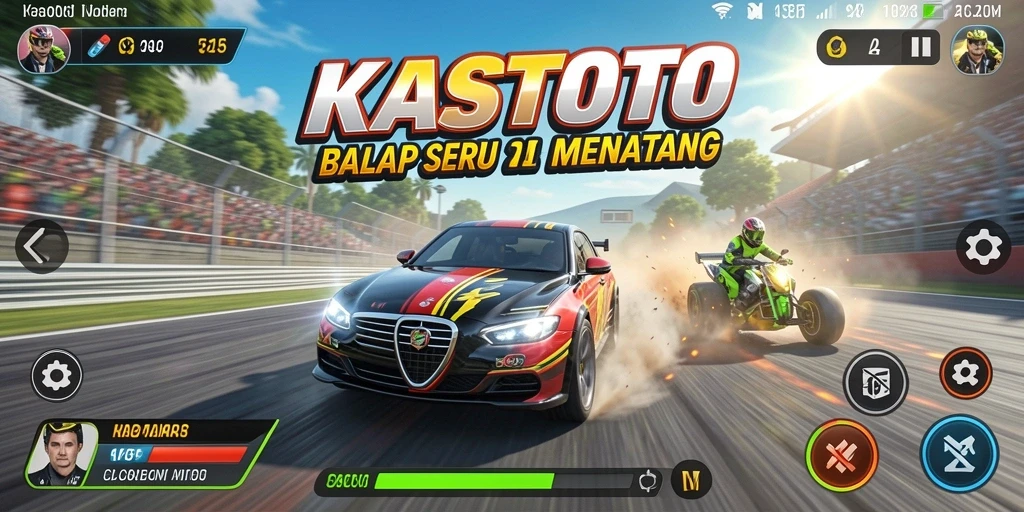 Screenshot gameplay KASTOTO menampilkan balapan yang seru.