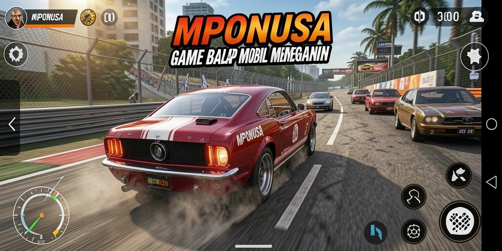 Tangkapan layar gameplay MPONUSA menampilkan balapan mobil yang seru