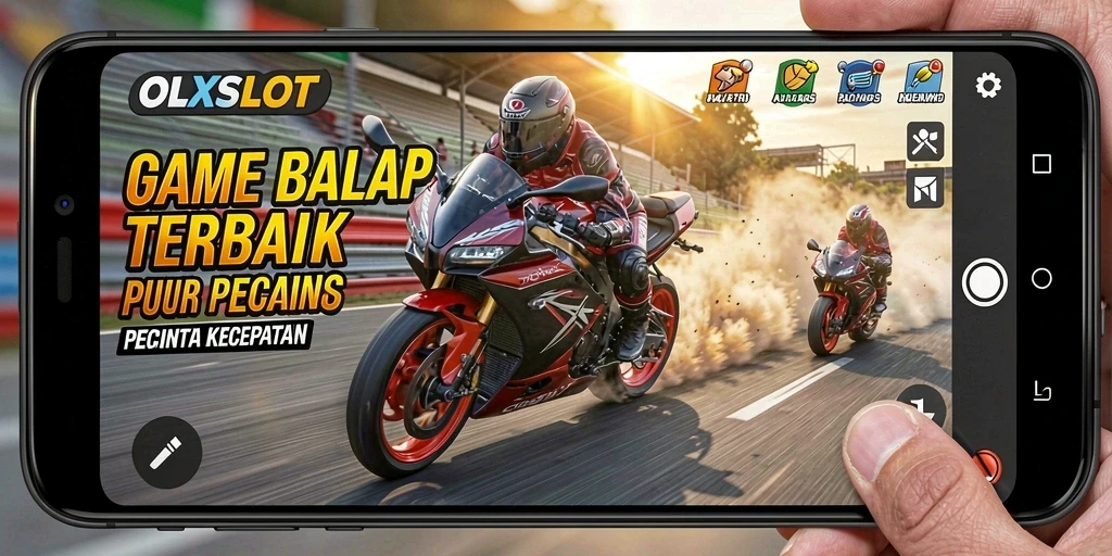 Screenshot gameplay OLXSLOT menampilkan balap motor yang mendebarkan.