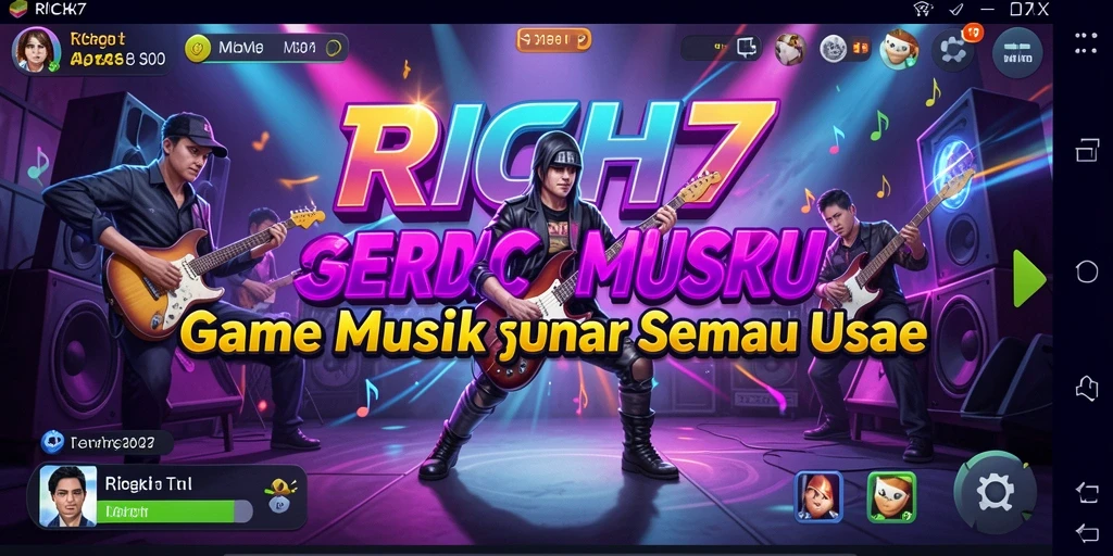 Tampilan gameplay RICH7 dengan berbagai pilihan lagu dan fitur menarik.