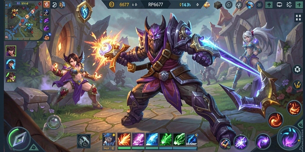Tampilan gameplay RP6677 dengan pertempuran tim seru.