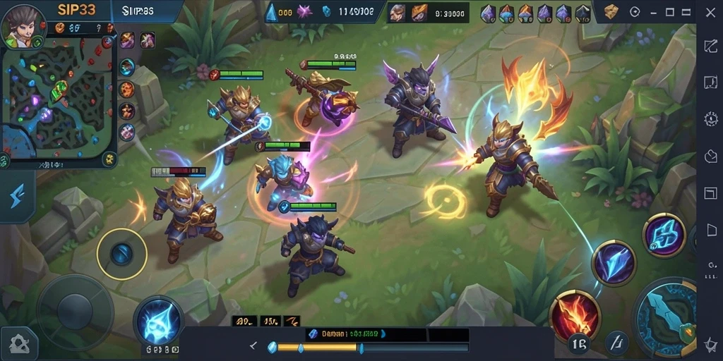 Tampilan gameplay mendebarkan dari SIP33 dengan duel karakter MOBA.