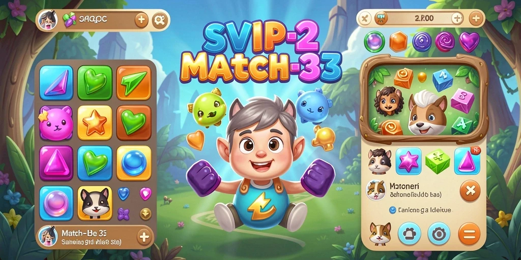 Tangkapan layar gameplay SVIP2 dengan kombinasi item Match-3 yang menakjubkan.